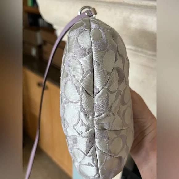 Coach Signature Satin Crossbody Purse Bag Lilac/Lilac Silver Half Moon Shaped - Picture 6 of 12